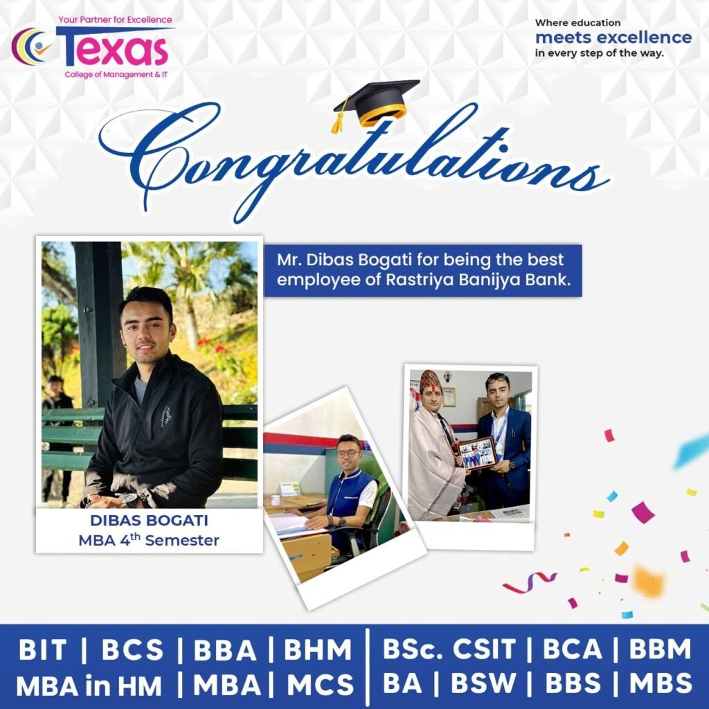 Best employee of Rastriya Banijya Bank-Mr.Dibas Bogati, 4th semester MBA