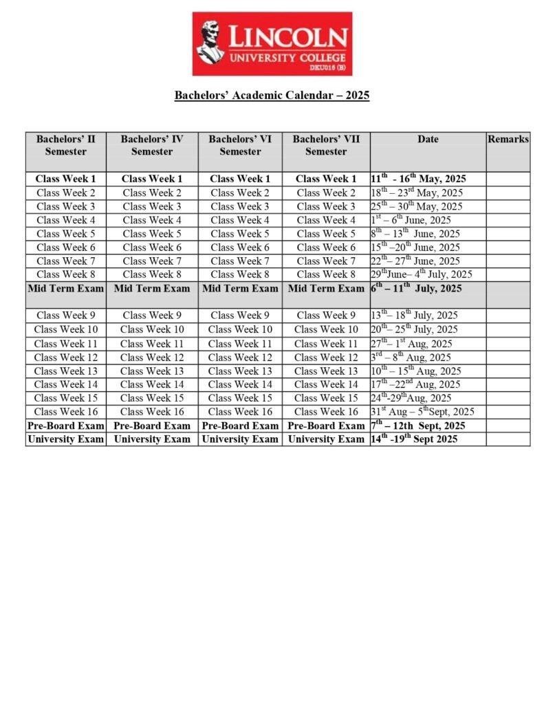 Bachelors Academic Calendar 2024/25